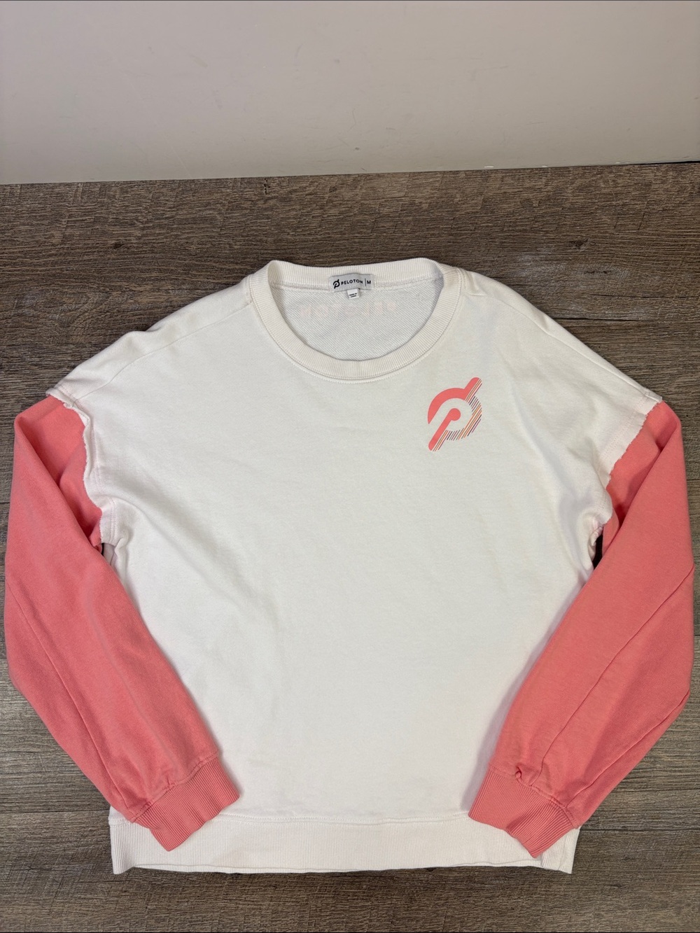 Peloton Women’s Colorblock Crewneck Sweatshirt White Coral Pink Size M